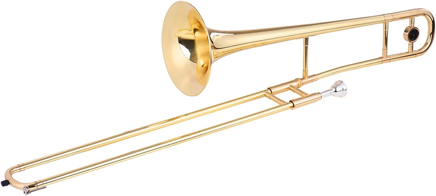 Student Trombone Alto Trombone Brass Gold Lacquer Bb Tone B Flat Wind Instrument with Cupronickel Mouthpiece Cleaning Stick Case Trombone Kit