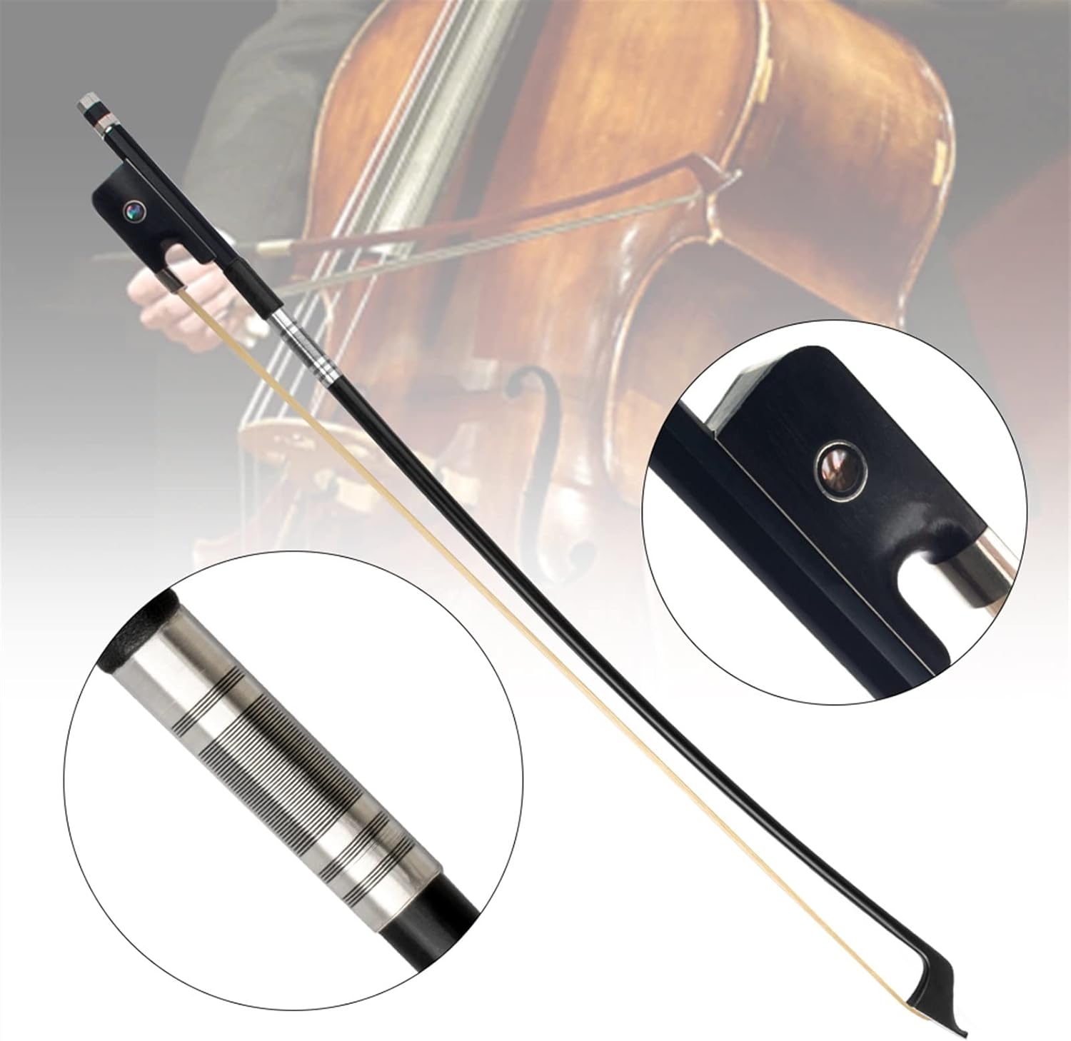 TSTS Upright Double Bass Bows 4/4-1/8 Carbon Fiber Stick White Mongolia Horse Hair Ebony Frog Full Size Violin Bow (Color : 3/4)