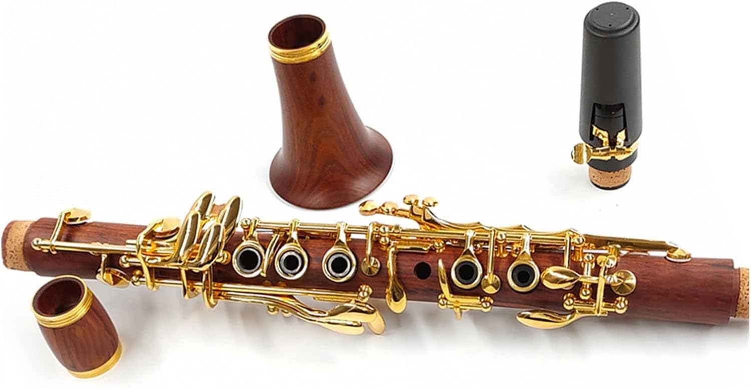 17 Key Redwood Clarinet EB Tone Nickel Silver Keys Woodwind Good Sound for Wind Performance Clarinet for Beginner (Color : Gold)