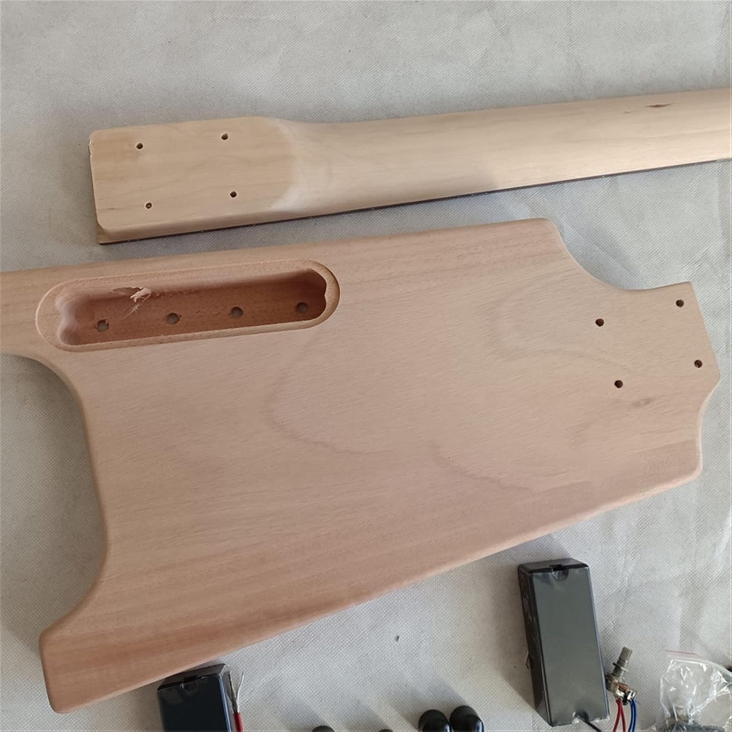 TSTS 4 String Unfinished Headless Electric Bass Guitar Kit Mahogany Wood Body Unfinished Electric Guitar Kit