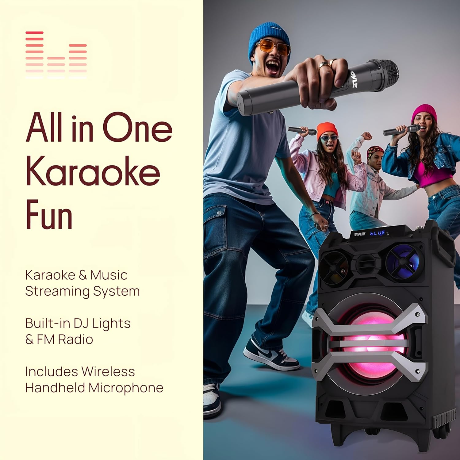 Pyle 500 Watt Portable BT Connectivity Karaoke Speaker System - PA Stereo with 8