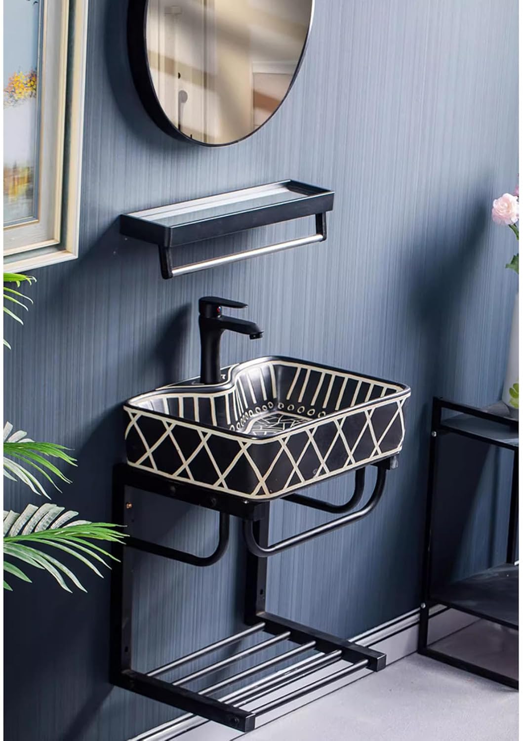 Bathroom Sink Corner, Wall Mount Hung Small Vessel Sink, Wall-Mounted Wash Basin,Black