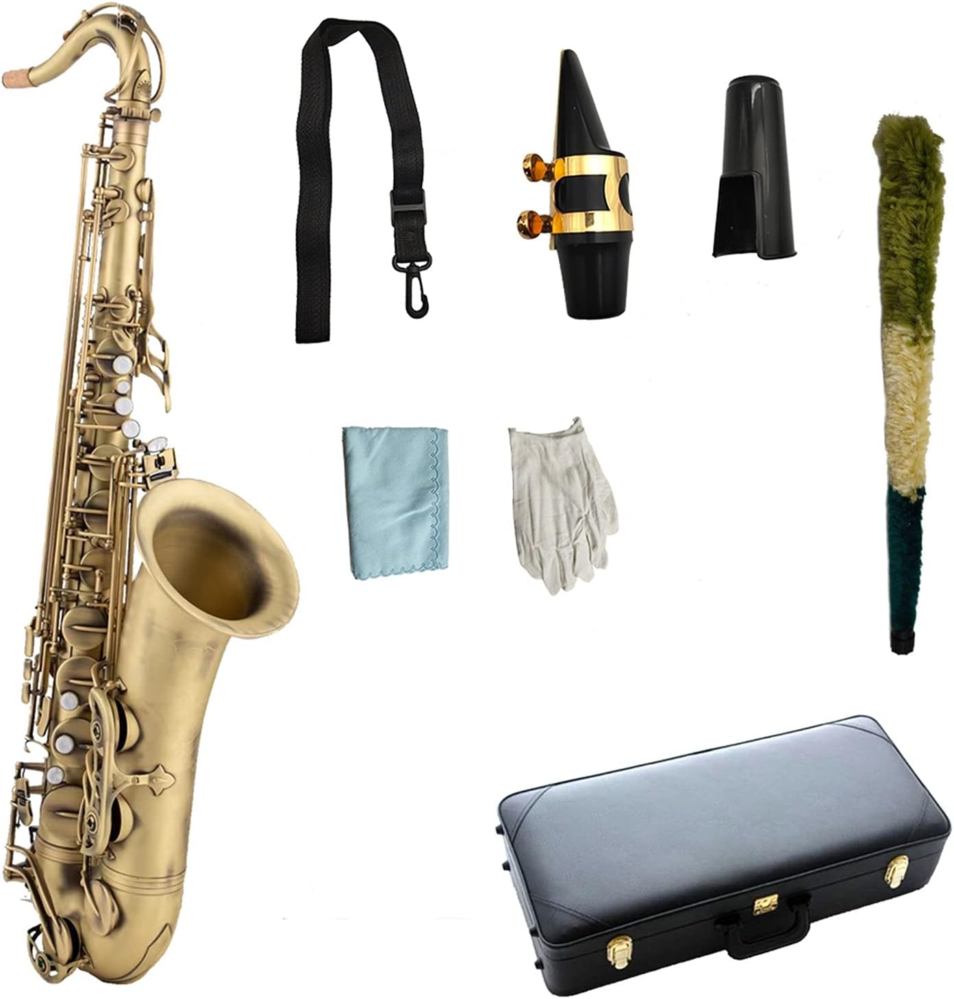 Saxophone Straight Antique Copper Tenor Saxophone B Flat Wind Instrument with Case Mouthpiece Reeds Neck