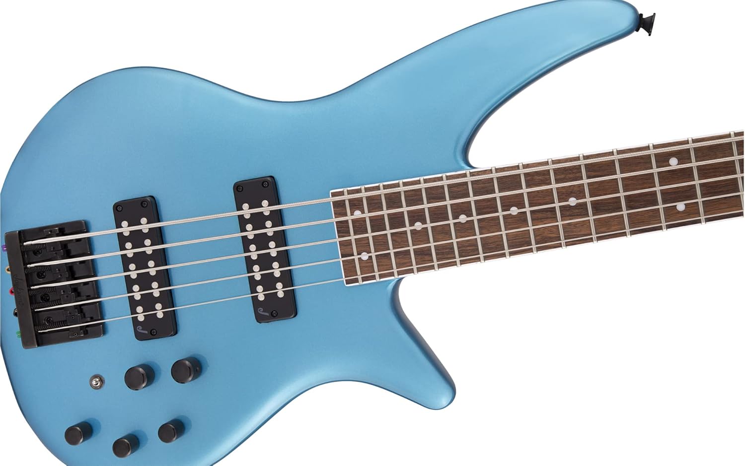 Jackson Spectra Bass SBX V Bass Guitar - Electric Blue Bundle with Cable, Guitar Strap, Tuner, Picks, and Austin Bazaar Instructional DVD