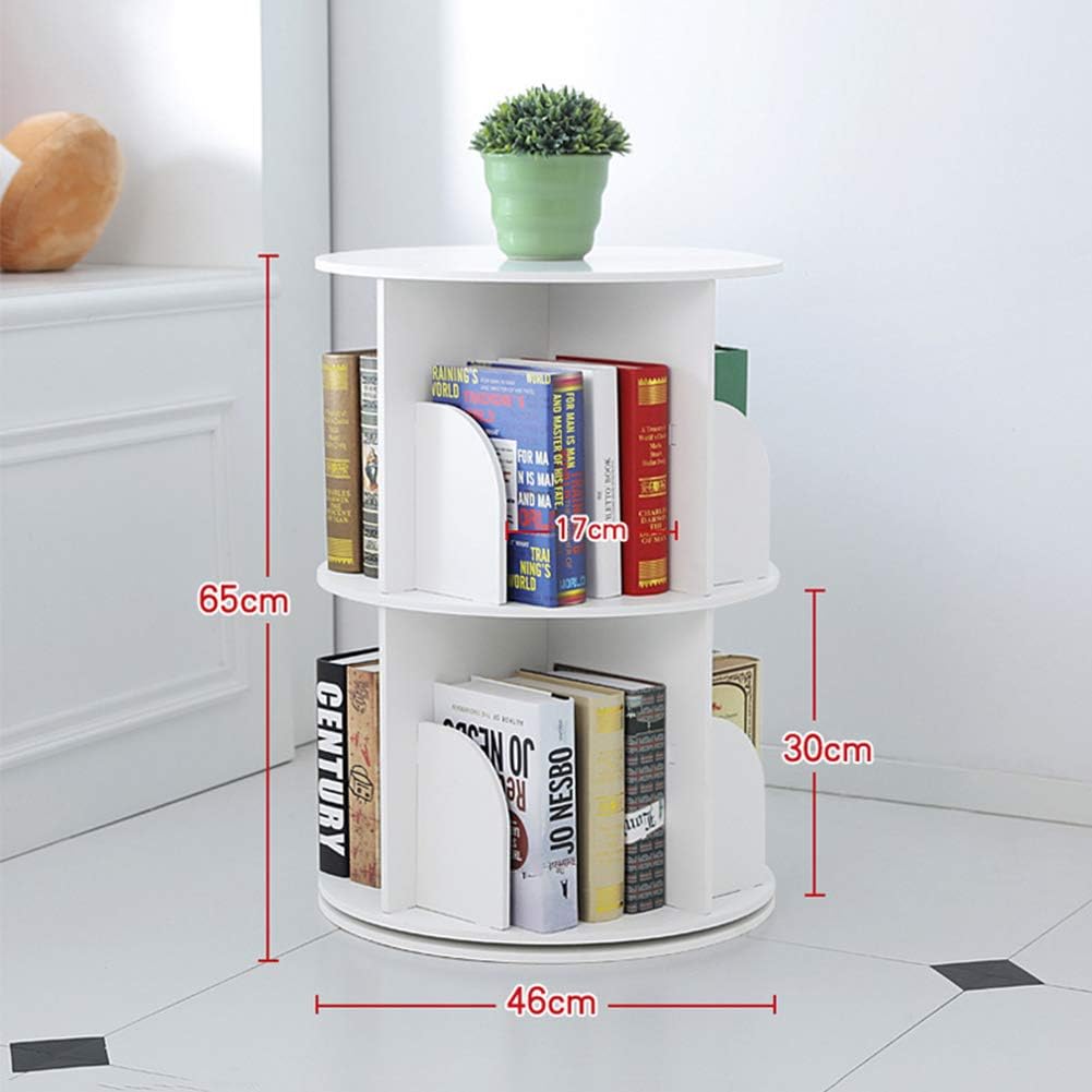 360° Rotating Bookshelf,Modern Floor-Standing Bookcases for Small Spaces, Multifunctional Display Organizer Assemble Easily(White) (46x46x65cm(18x18x26inch))