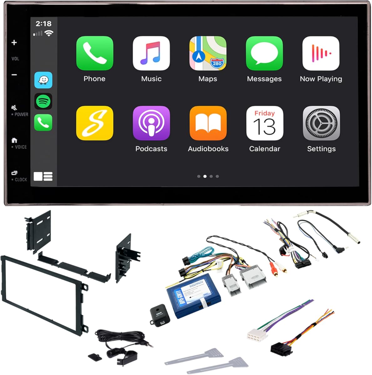 6.8” Double Din Car Stereo Silverado, Sierra, Tahoe, Suburban, Yukon Radio, Android Auto, Certified Apple CarPlay, Bluetooth, Steering Wheel Controls, Complete Kit (2003-2006) | Designed in USA