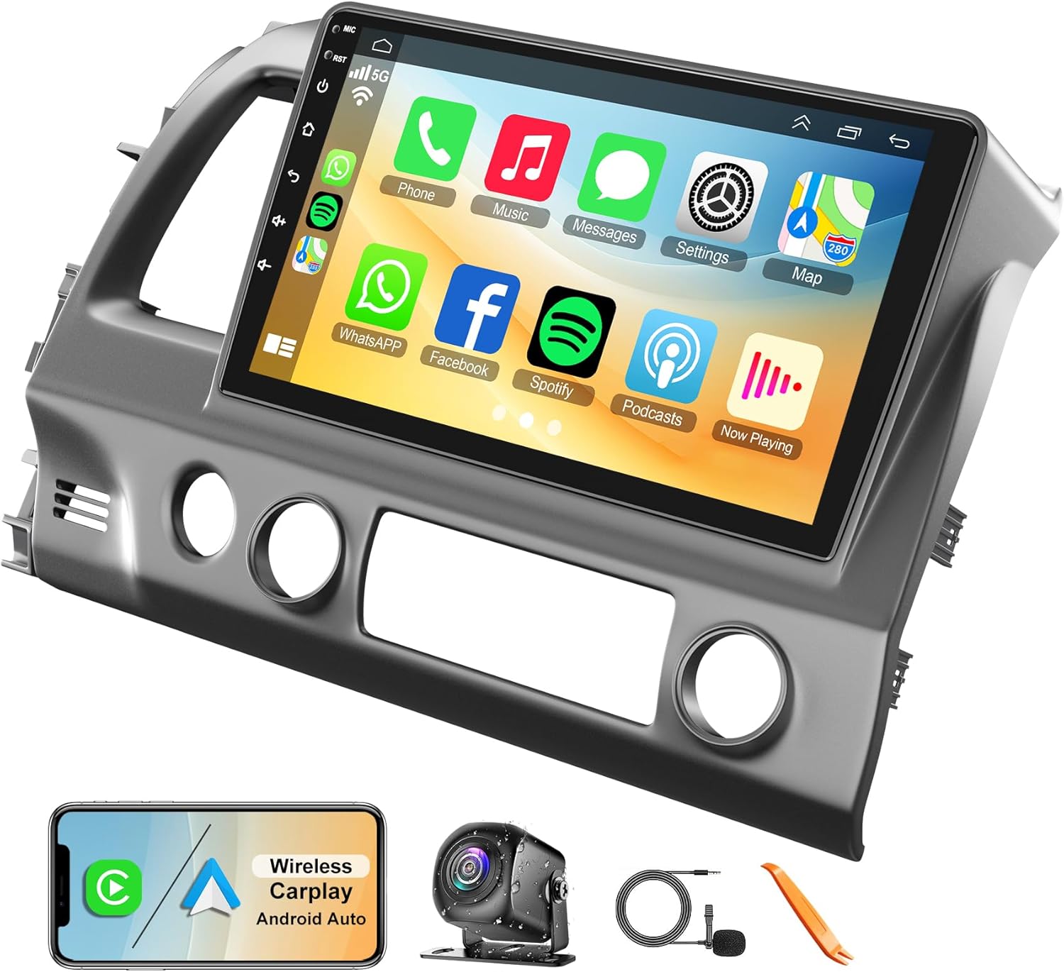 4G+32G Car Radio for Honda Civic 2006-2011(Without Amplifier), 10 Inch IPS Touchscreen Android 13 Car Stereo Support Wireless Carplay/Android Auto/Back-up Camera/Bluetooth/Voice Control/GP/FM Radio