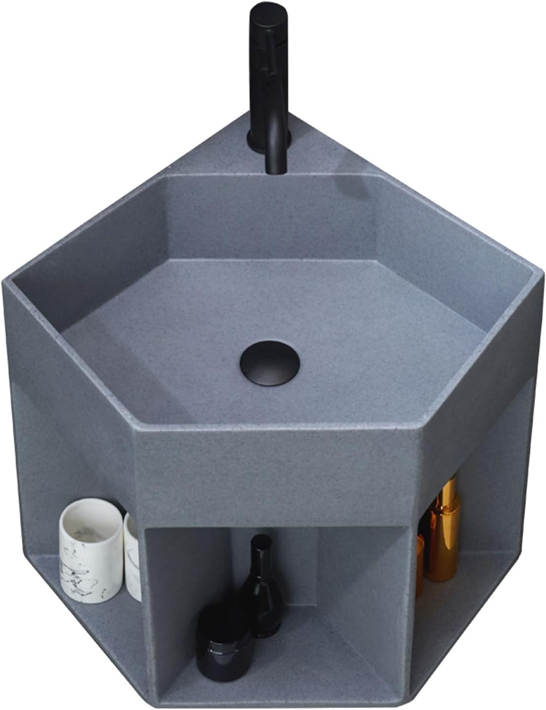 Bathroom Sink Corner, Corner Wall Mount Multifunctional Practical Ceramic Sink for Bathroom, Laundry Room, Living Room, Balcony,Grey