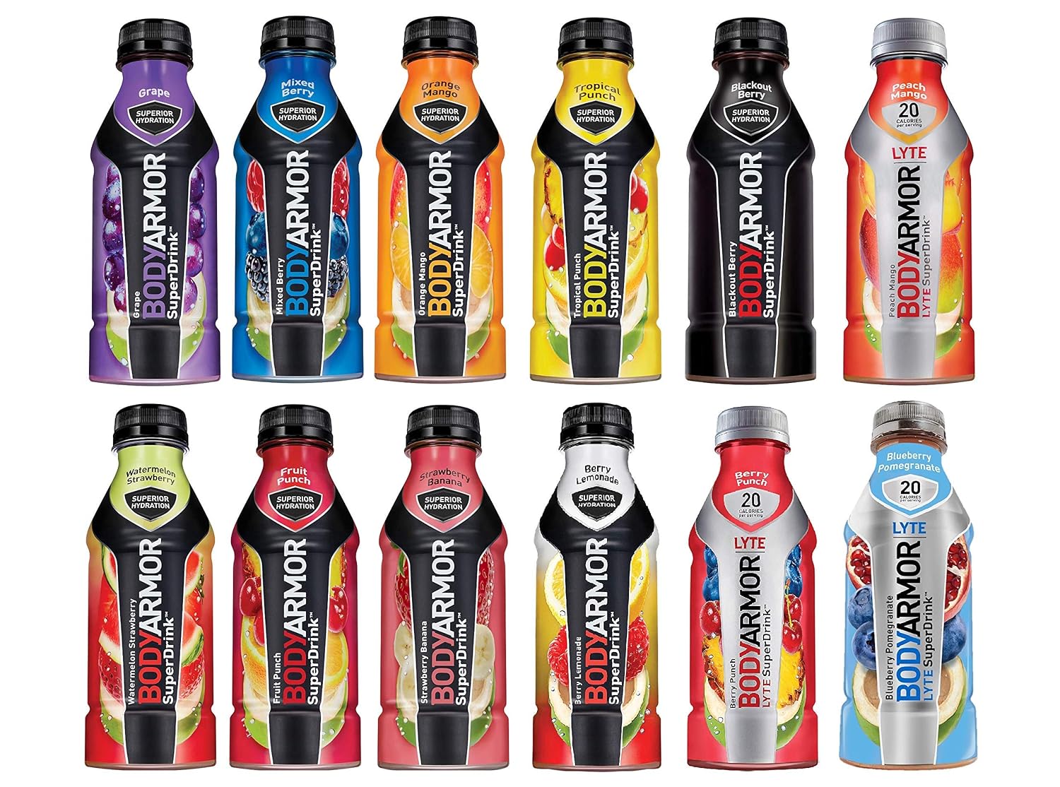 Body Armor Superdrink Variety Pack (8 Flavors), 16 Fl Oz (Pack of 24), Assorted