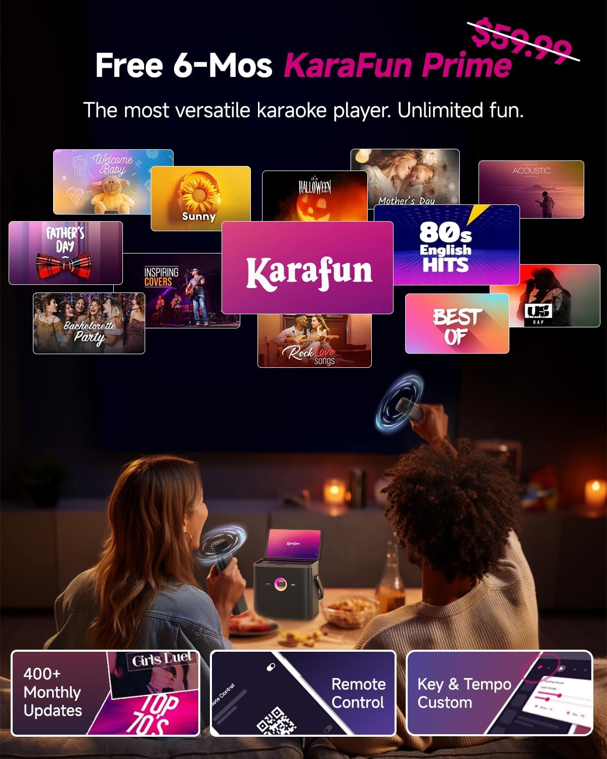 Ikarao Karaoke Machine for Adults, with Lyrics Display and Screen, Karaoke System for YouTube, 2 Wireless Microphones, Autotune & Echo, KaraFun Prime, Portable Karaoke Speaker for Home Outdoor Party