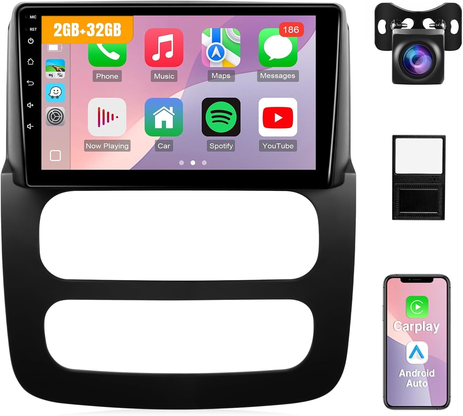 Leadfan Car Stereo Radio for Dodge RAM 1500 2500 3500 2002 2003 2004 2005 Upgrade, 9'' Screen Head Unit, Support Wireless Carplay/Android Auto/Bluetooth/GPS Navigation/Backup Camera, 2G+32G