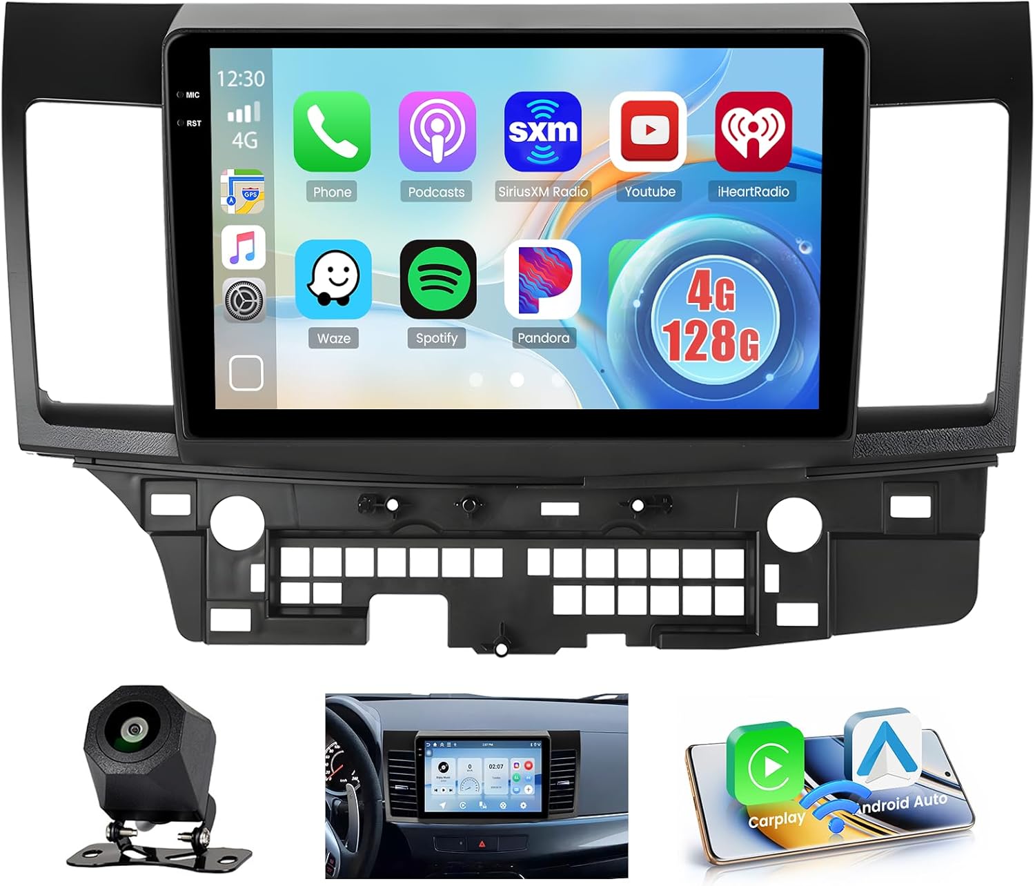 [4+128G] Android 15 Radio for Mitsubishi Lancer 2008-2017, 10” Incell Full Touchscreen Stereo Wireless CarPlay/Android Auto Bluetooth GPS Navigation 5G WiFi FM/RDS + AHD Backup Camera