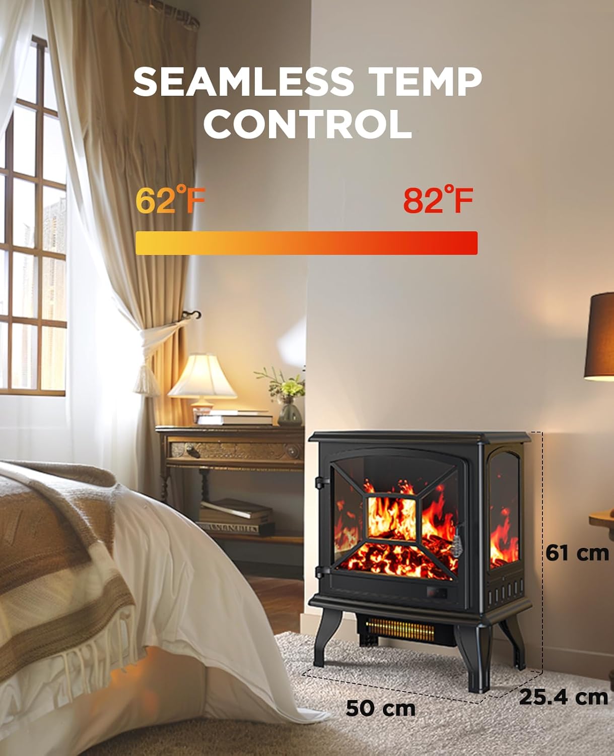 Silonn Electric Fireplace Heater, Quick Heating Portable Fireplace with App & Remote,24″ Electric Corner Fireplace Low Noise with 5 Brightness Levels,Temp Control & Timer for Living Room,Bedroom,Black