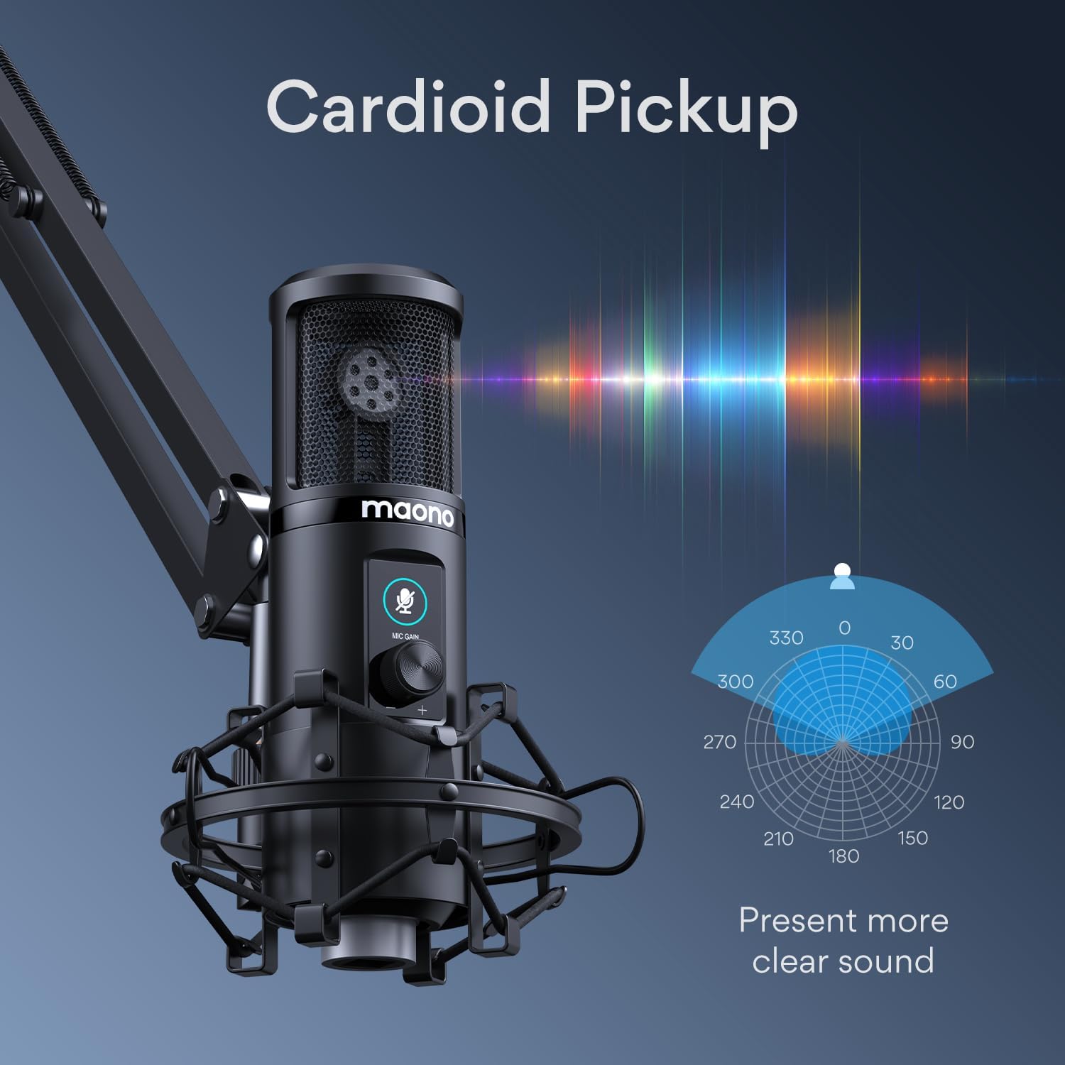 MAONO USB Microphone Kit 192KHZ/24BIT Professional Condenser Computer PC Mic Podcast Streaming Cardioid Mic Plug & Play for Computer, Podcast, Recording, Gaming, Streaming, Zoom Meeting, Instruments,