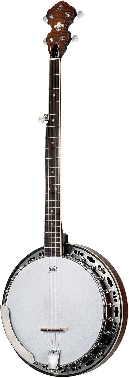 Ortega Guitars Americana Series 5-String Flamed Mahogany Resonator Banjo, Right, Whiskey Burst (OBJ300-WB)