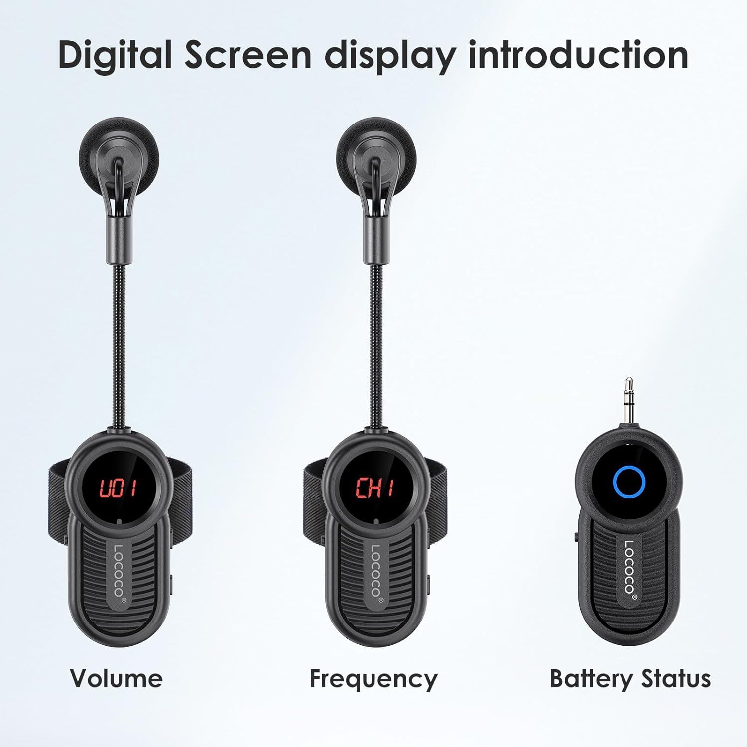 Lococo UHF Wireless Flute Microphone System: Wind Music Instruments Microphone Receiver and Transmitter, 160ft Range with Digital Screen, for Flute, Piccolo, Clarinet