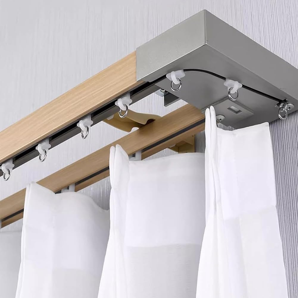 Wall Mount Double Curtain Track Rods, Full Blackout Curtain Rail for Windows, Heavy Duty Wall Side Mounting Track, Corner Full Coverage Curtain Rail, Wall Mount Sliding Curtain System,C 260cm