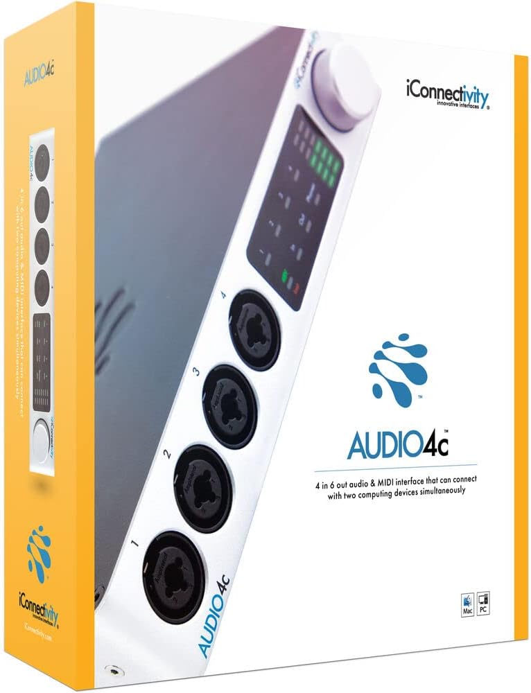 iConnectivity AUDIO4c Desktop 4x6 USB Type-C Audio/MIDI Interface Bundle with 4x Black 10 feet MIDI Cable