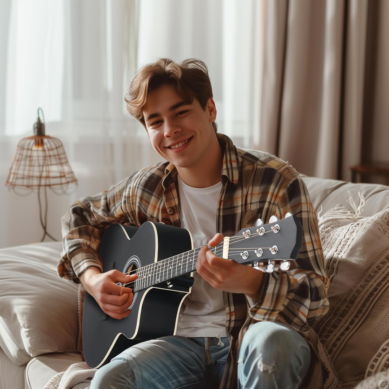 Ktaxon Full Size Acoustic Electric Guitar with 15W Amp, 41 Inch Wood Body Adults Guitars Beginner Kit W/Gig Bag, Strap, Picks & Capo, Black