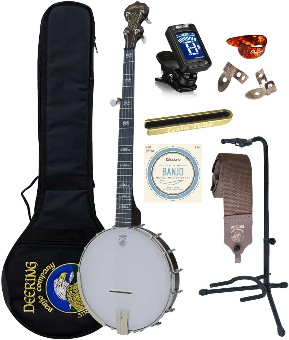 Deering Artisan Goodtime 5-String Open Back Banjo - Dark Brown Stain with 5th String Spikes, Planetary Tuners and Instrument Alley Openback Bundle