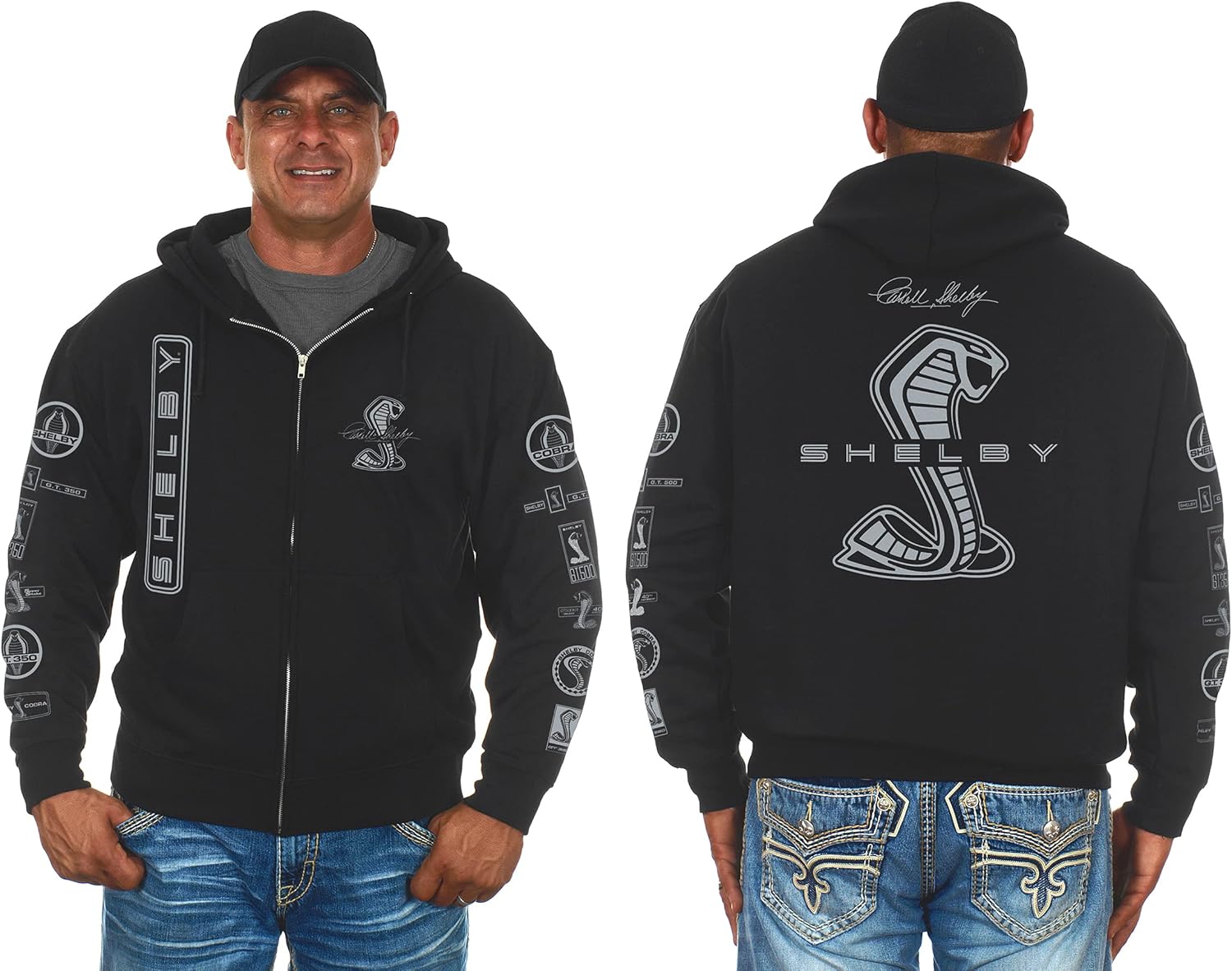 JH DESIGN GROUP Mens Ford Shelby Cobra Zip-Up Hoodie with Front & Back Emblems