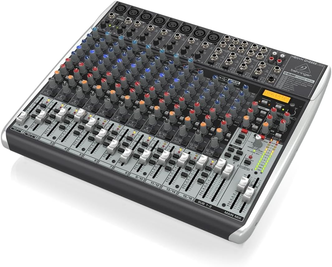 Behringer XENYX QX2222USB Premium 22-Input 2/2-Bus Mixer with XENYX Mic Preamps and Compressors, Klark Teknik Multi-FX Processor, Wireless Option and USB/Audio Interface