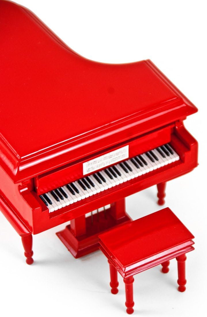 Sophisticated 18 Note Miniature Musical Hi - Gloss Fire Engine Red Grand Piano with Bench - Many Songs to Choose - Pearly Shells
