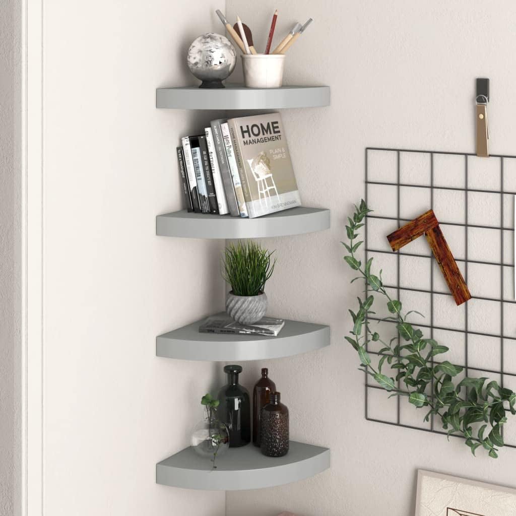 Wall Corner Shelves,Wall Mount Corner Shelf,Wall Mounted Display Shelf,Floating Storage Shelf for Kitchen, Bathroom, Living Room,Floating Corner Shelves 4 pcs Gray 9.8