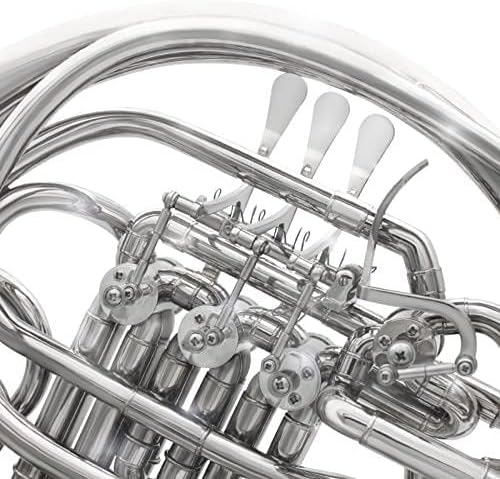 Double French Horn F/Bb 4 Keys Nickel plated＆Gold Craft Lacquer Brass French Horn With French Horn Case, Mouthpiece, Gloves, Cleaning Cloth and Brush (Sliver)…