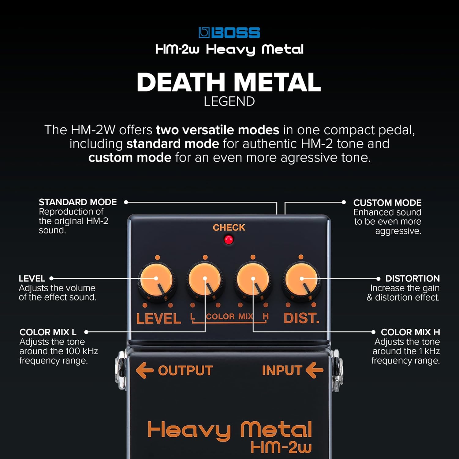 BOSS HM-2W Heavy Metal Guitar Effects Pedal | Legendary Chainsaw Tone of Swedish Death Metal | Waza Craft Edition | Standard HM-2 Mode and More Aggressive Custom Mode