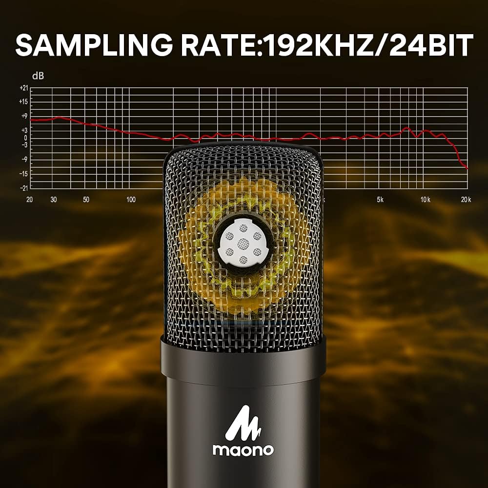 MAONO USB Microphone Kit 192KHZ/24BIT Professional Condenser Computer PC Mic Podcast Streaming Cardioid Mic Plug & Play for Computer, Podcast, Recording, Gaming, Streaming, Zoom Meeting, Instruments,