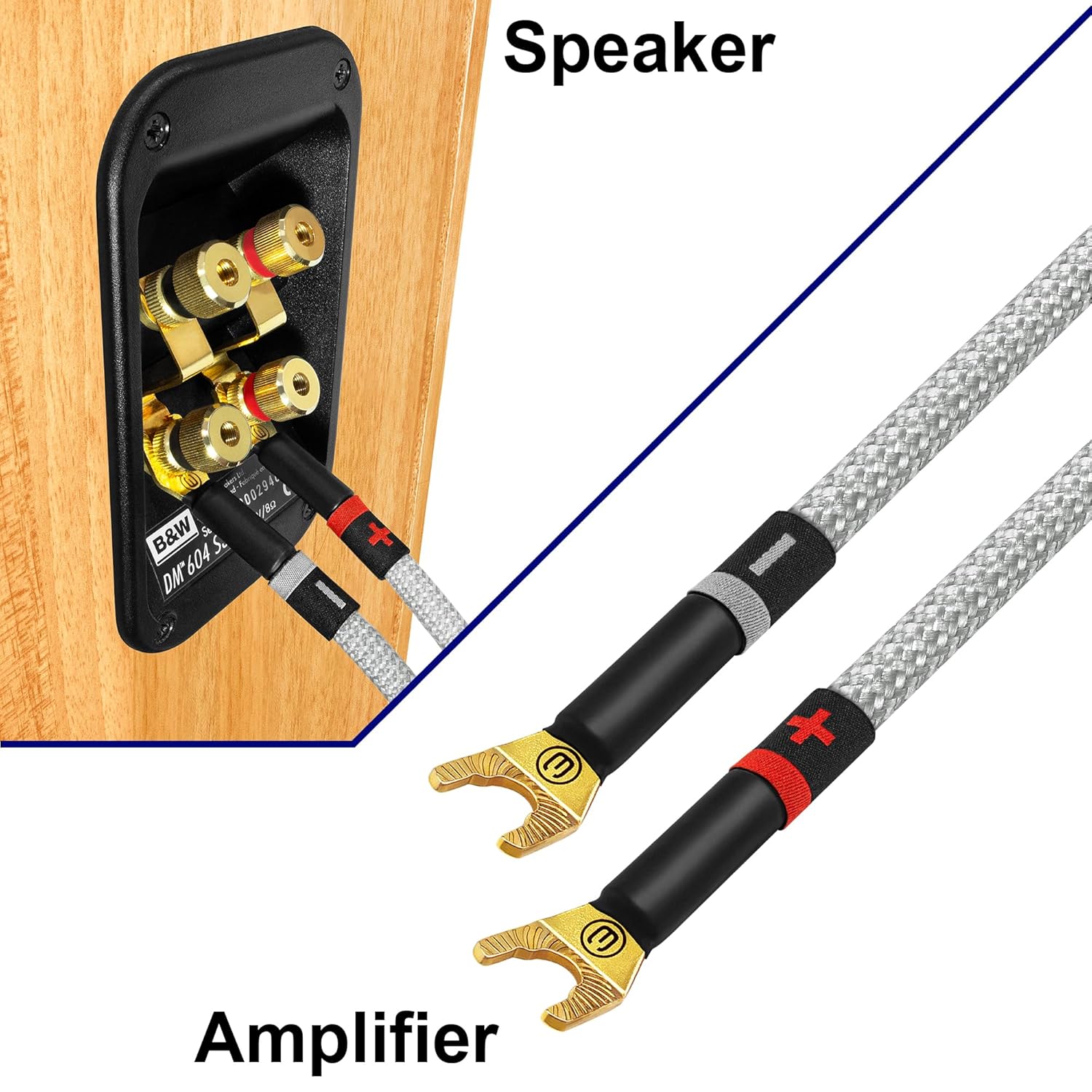 WORLDS BEST CABLES 25 Foot Ultimate - 12 AWG - Ultra-Pure OFC - Premium Audiophile HiFi Speaker Cable Pair with Eminence Spade Plugs & Silver Tweed Jacket