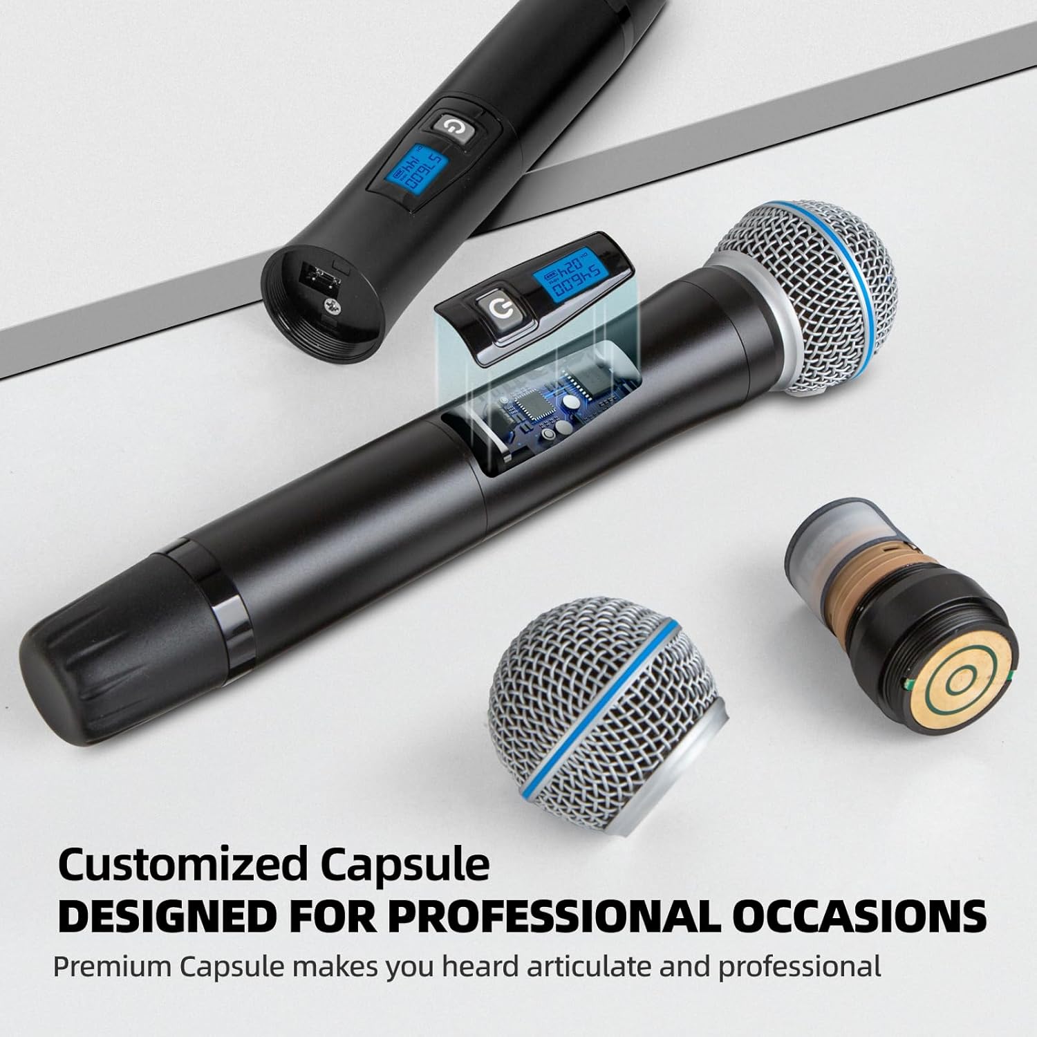 Kimyah Wireless Microphones System, 2x100 Channels Metal Cordless Handheld Microfonos, 328FT UHF Range, Mics with Stable Signal Transmission for Professional Stage, DJ and Party Karaoke(KY-3308)