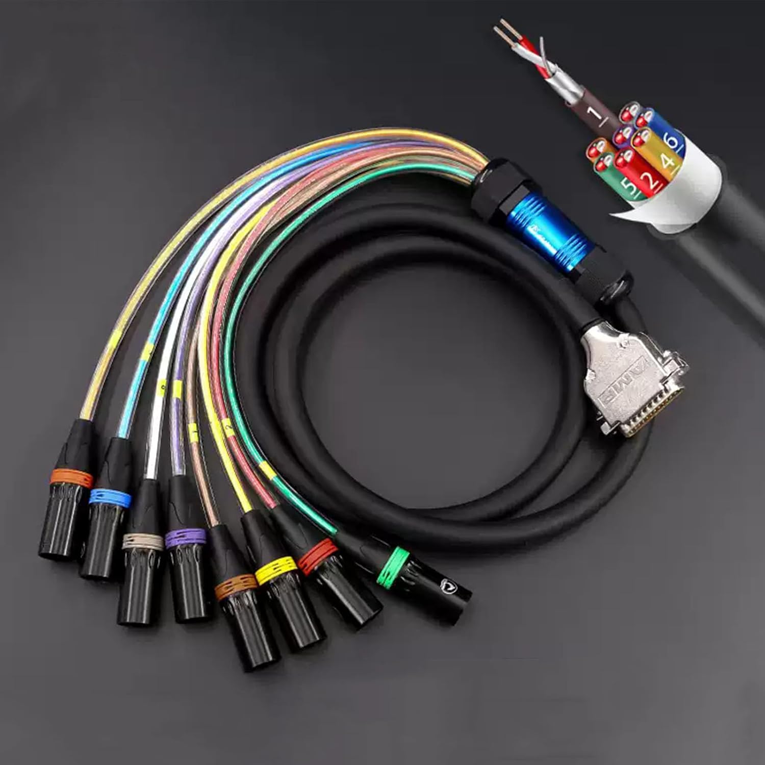 Professional DB25 Male to 8 XLR 3Pin Female High Shielded Eight Channel Analog Audio Signal Cable for Mixing Console PVC Cable 1.5Meter
