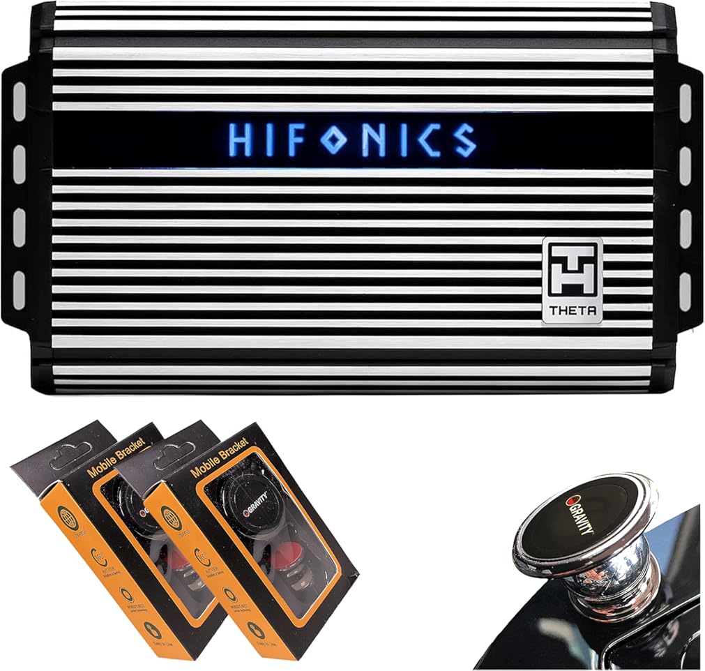 Hifonics ZTH-1525.1D Zeus Theta Compact Mono Channel Car Audio Amplifier (Silver) – Class D Amp, 1500-Watt Built-in Bass Control, Bass Remote Included with 2 Gravity Phone Holder Bundle