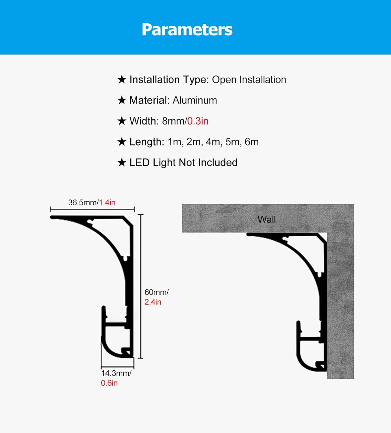 Aluminum Channel Baseboard Aluminum Channel Profile Baseboard for Ceiling Wall Corner, Wall Mount LED Channel with Acrylic Cover, Channel Profile Skirtingboard Baseboard for Home(2m)
