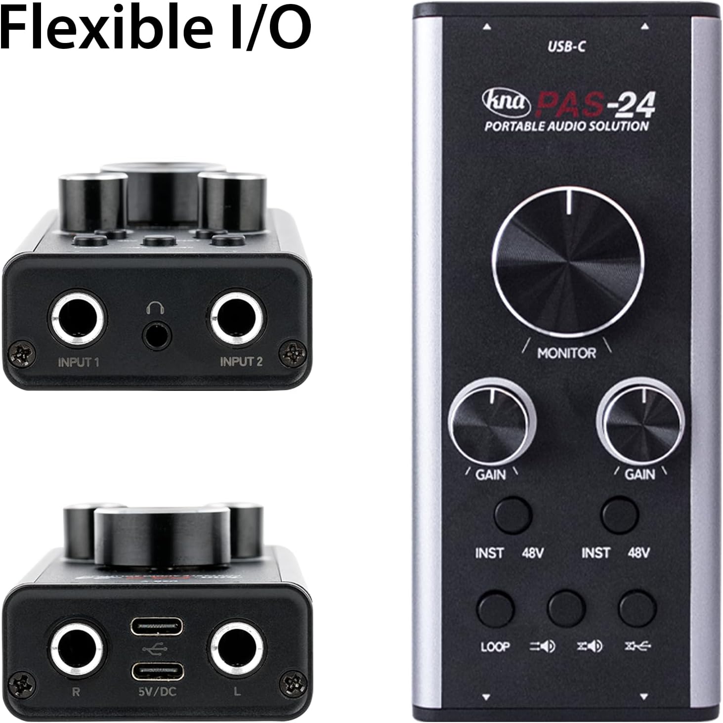 KNA PAS-24 Portable Audio Interface – 24-Bit/192kHz USB Sound Card for Home Recording Musicians and Creators, XLR & 1/4
