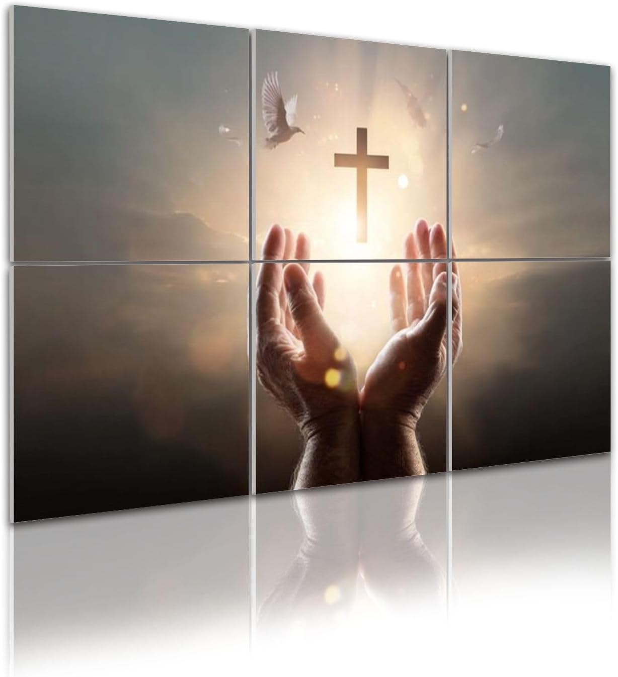 6 Pack Art Acoustic Panels Man hands palm up praying worship cross eucharist therapy bless Sound Absorbing Panel 48