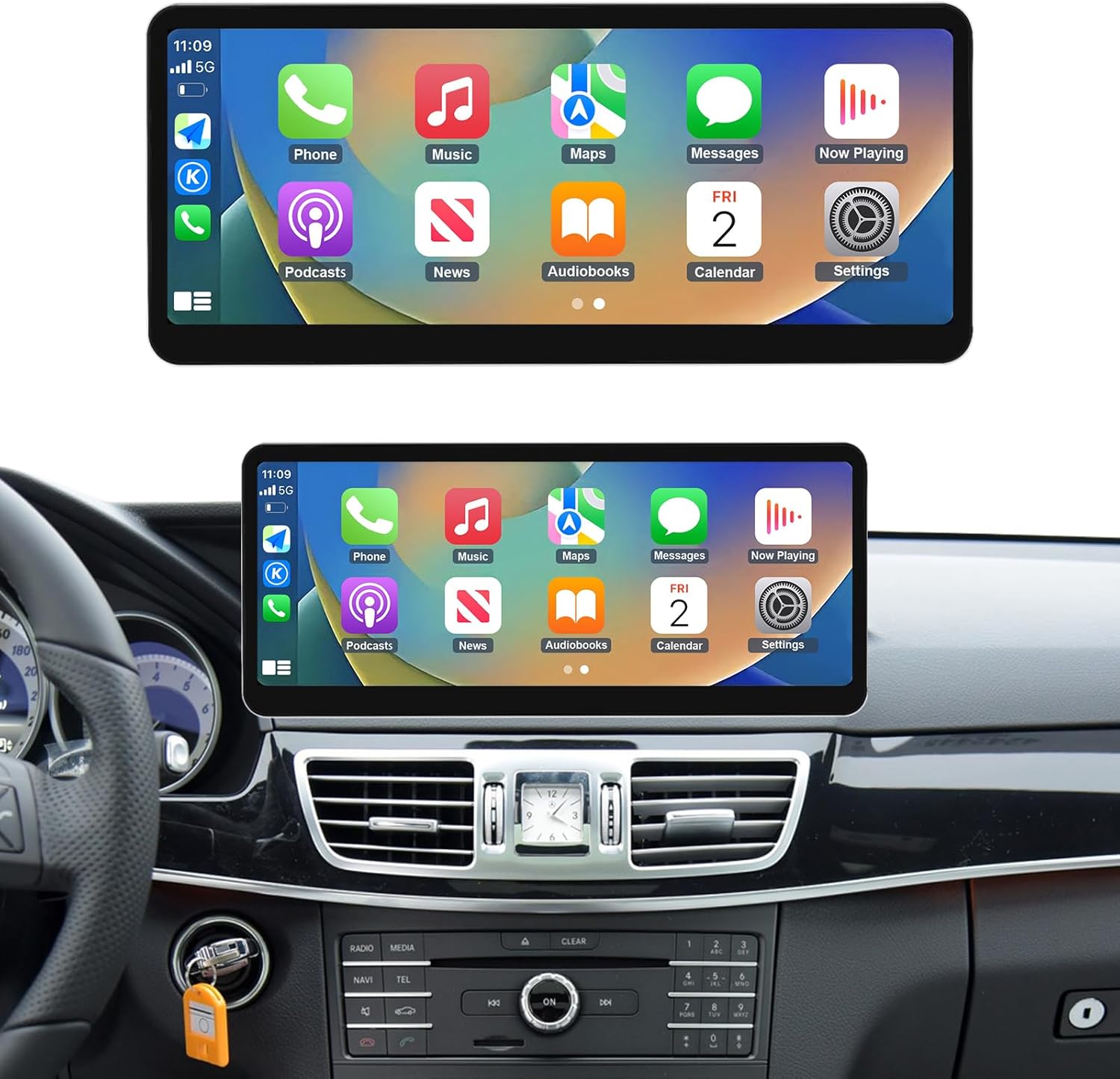 Road Top 12.3 inch Ultra-Narrow Carplay Touchscreen with Wireless Android Auto for Mercedes Benz E Class W212 2013-2015 Year with NTG4.5/4.7, Car Stereo Multimedia Radio Receiver