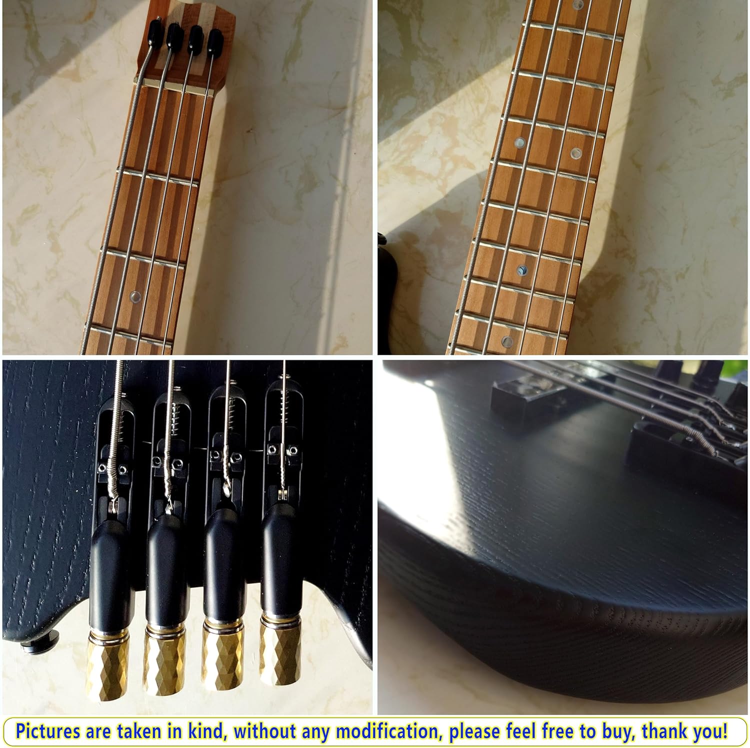 ASH Body 4-String Headless Bass Guitar with Roasted Maple Neck - Active Pickup, Rounded Frets - Ideal for Rock, Blues, Metal, Jazz - Includes Guitar Bag