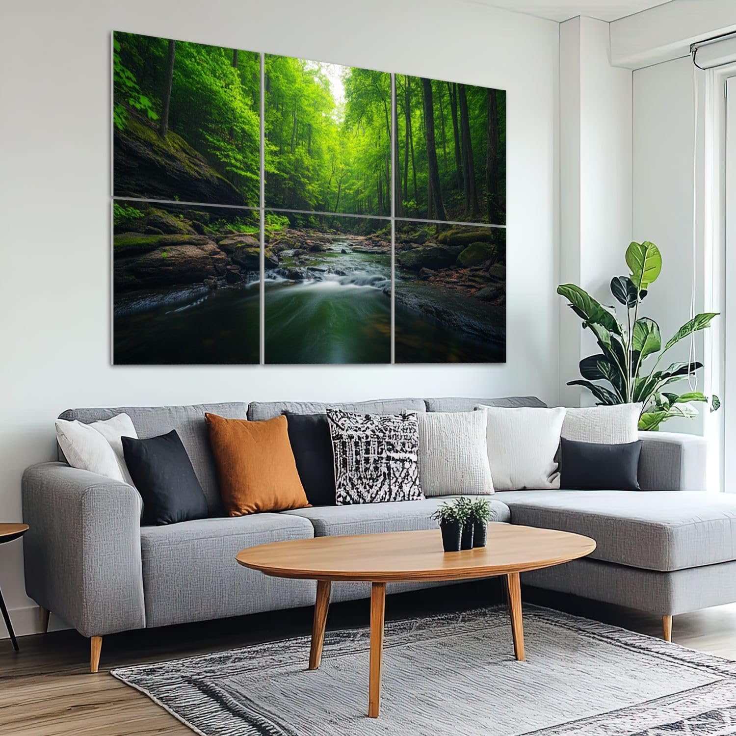 6 Pack Art Acoustic Panels Sound Absorbing River Green Forest Nature Wilderness Modern Rustic Scenic Colorful Decorative Soundproof Wall Panels Self Adhesive for Recording Studios Office 72