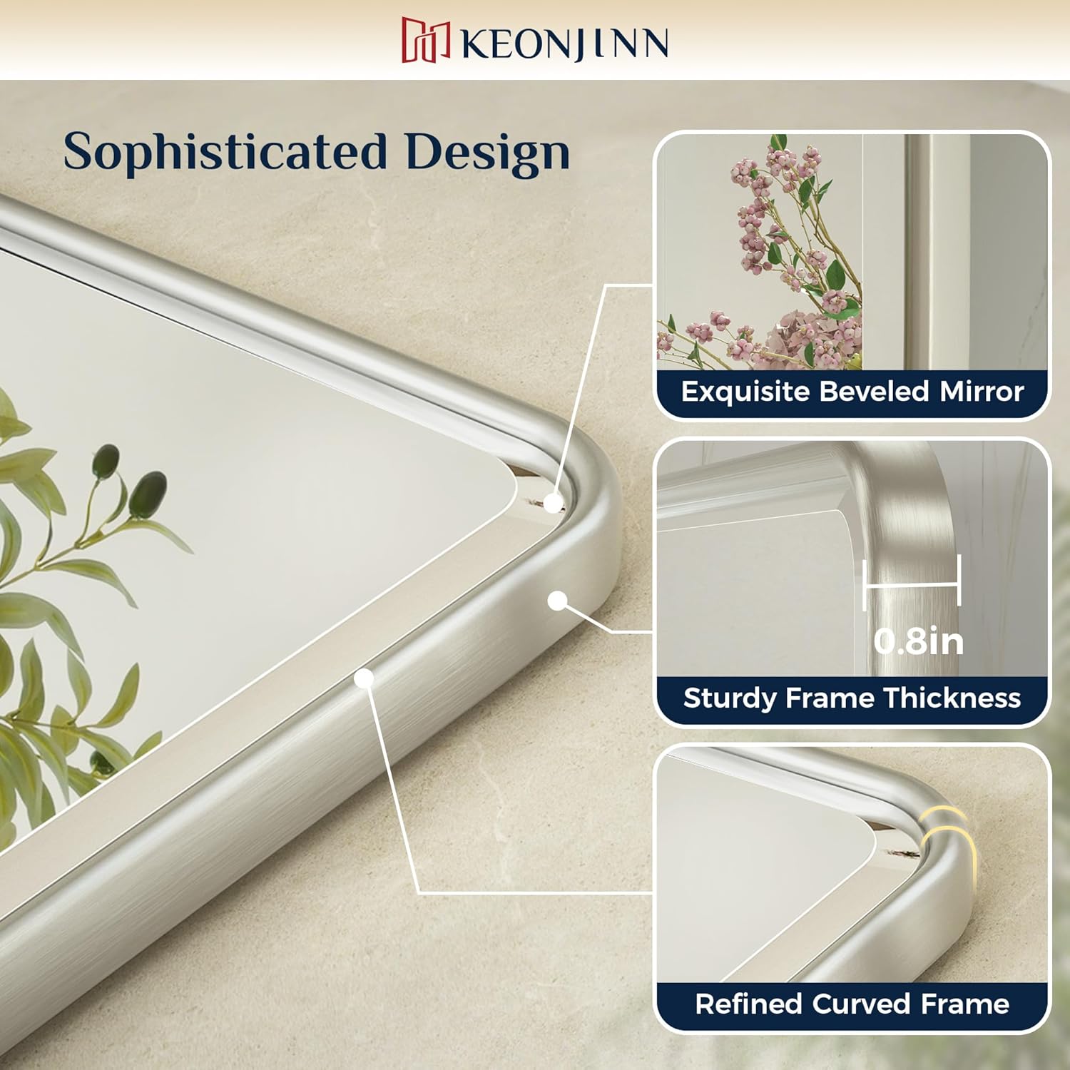 Keonjinn 40 x 30 Inch Large Pivot Mirror, Brushed Nickel Pivot Mirror Bathroom, Beveled Tilt Mirrors Bathroom for Over Sink, Rounded Corner Farmhouse Tilting Mirrors Wall Mount (Horizontal/Vertical)