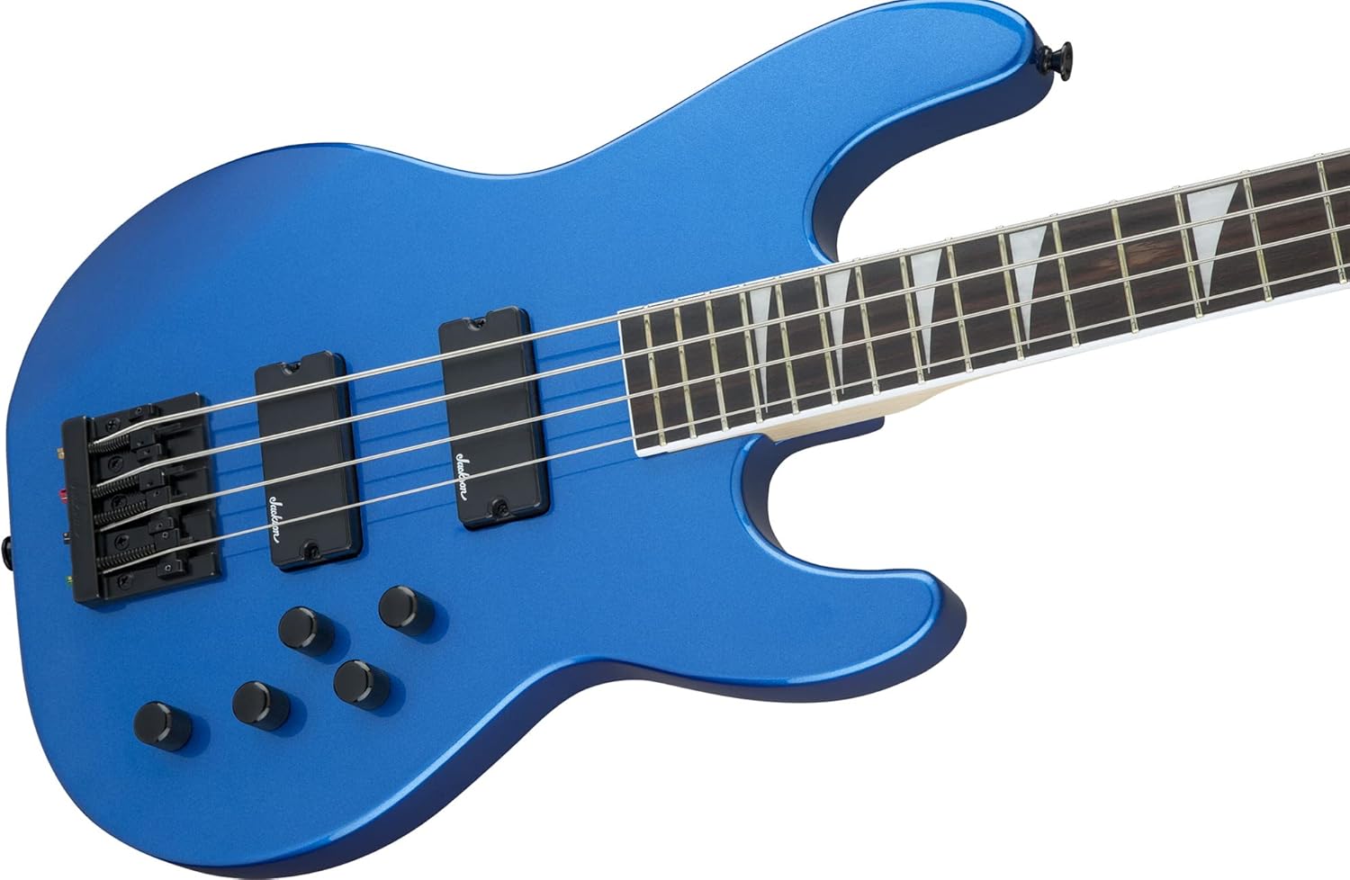 Jackson JS3 Concert Bass Guitar - Metallic Blue Bundle with Cable, Tuner, Strap, Picks, and Austin Bazaar Instructional DVD