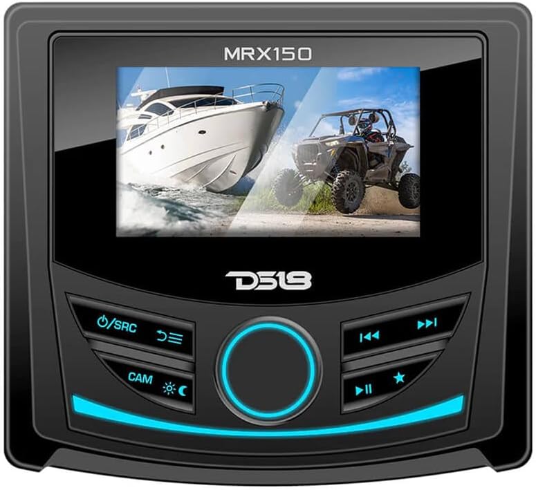 DS18 MRX150 Marine Head Unit 3” Color Display, AM/FM/WB RDS Radio Receiver, Gorilla Glass, Waterproof IPx6 Rated, BT, USB, AUX Boats , ATV, UTV, SXS Golf Cart (Renewed)
