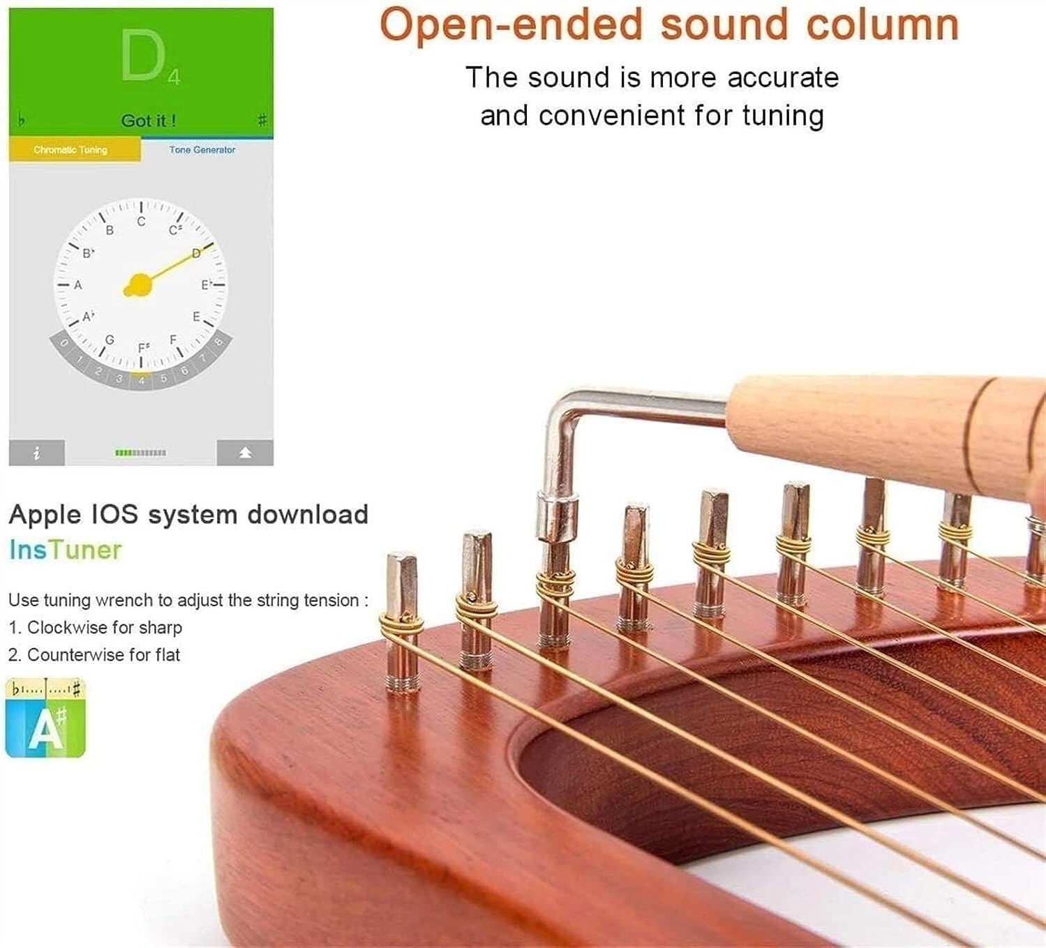 19 Strings Lyre Harp for Kids, Strings Wooden Harp Instrument, Lye Harp with Tuning Wrench, for Beginners Instrument(Color:Green)(Walnut)