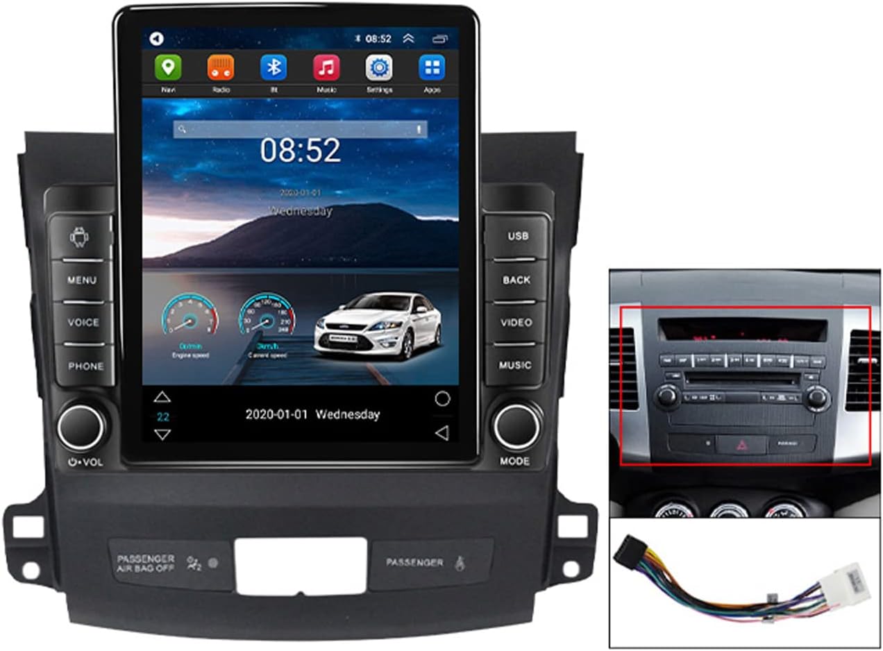 Double Din Car Stereo, 9.7-Inch Touch Screen for Mitsubishi Outlander 2005-2011, with iOS Carplay/Android Auto, Bluetooth, Camera, USB Port, RDS/FM Car Radio Audio Receiver