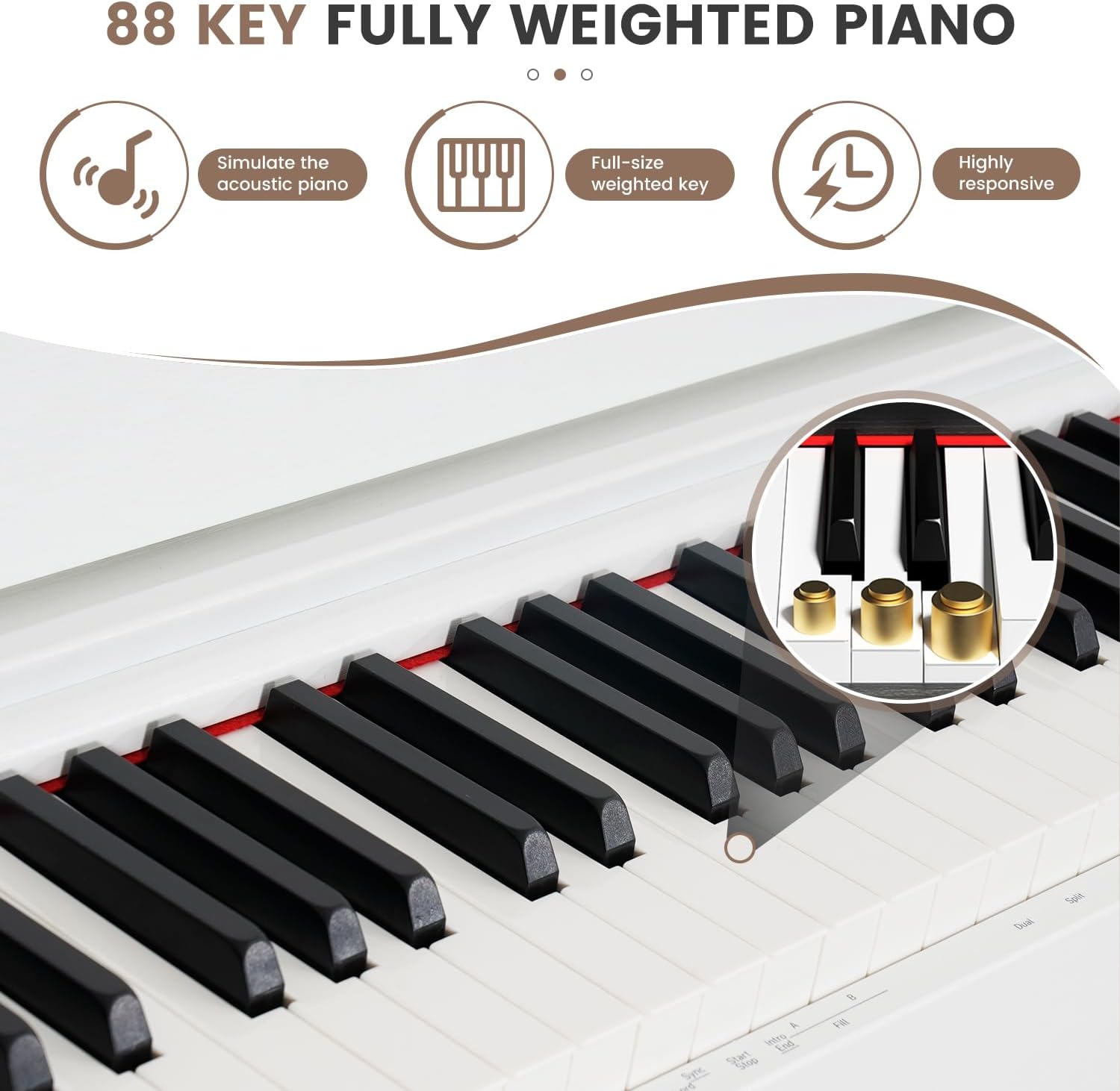 88 Key Full-Weighted Digital Piano, Full Size Electric Piano for Beginners, with U-Stand, 3 Pedal Unit, Adjustable Stool, Headphone, MIDI Functionality (White)