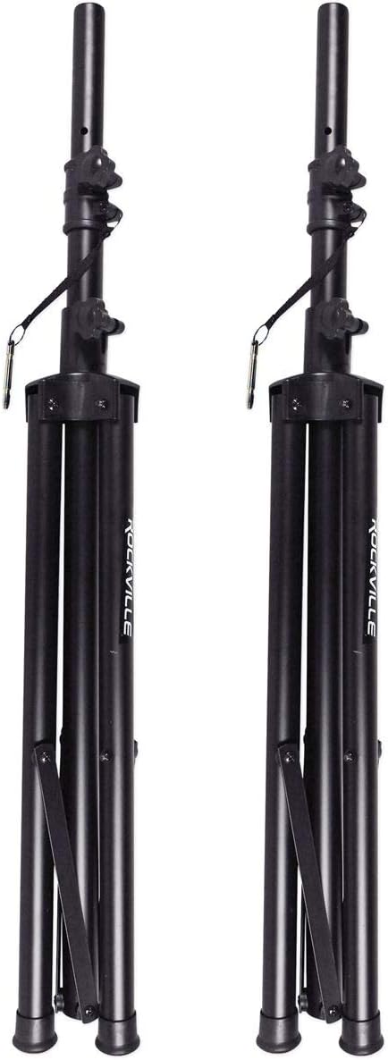 Rockville RPG122K Bundle: Dual 12-in Powered Speakers with Bluetooth, Microphone, Stands, and Cables, RVSS4A Zippered Heavy-Duty Carry Bag with Handles for Speaker Stands, 2-Items