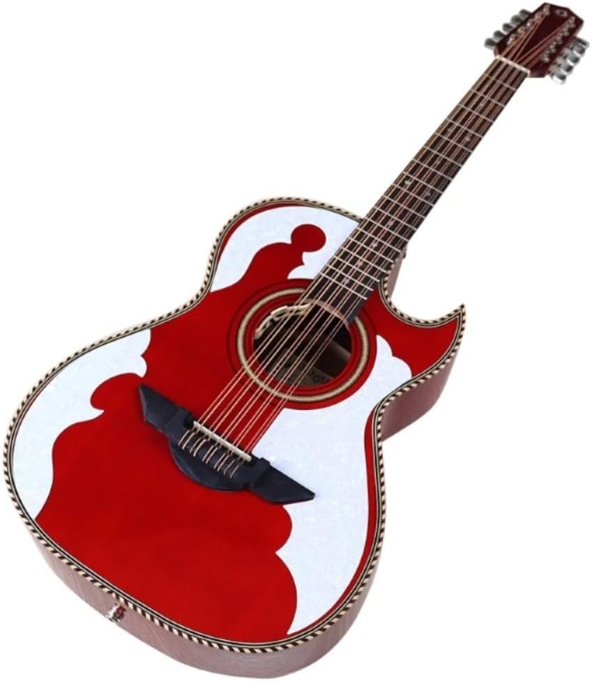 Electric Acoustic Guitar 40/38 Inch High-Gloss Body with Built-in EQ, 10-String Folk Guitar Sharp-Angle Design for Stage Performance, Studio Recording, Live Shows (M8 Red 40inch)