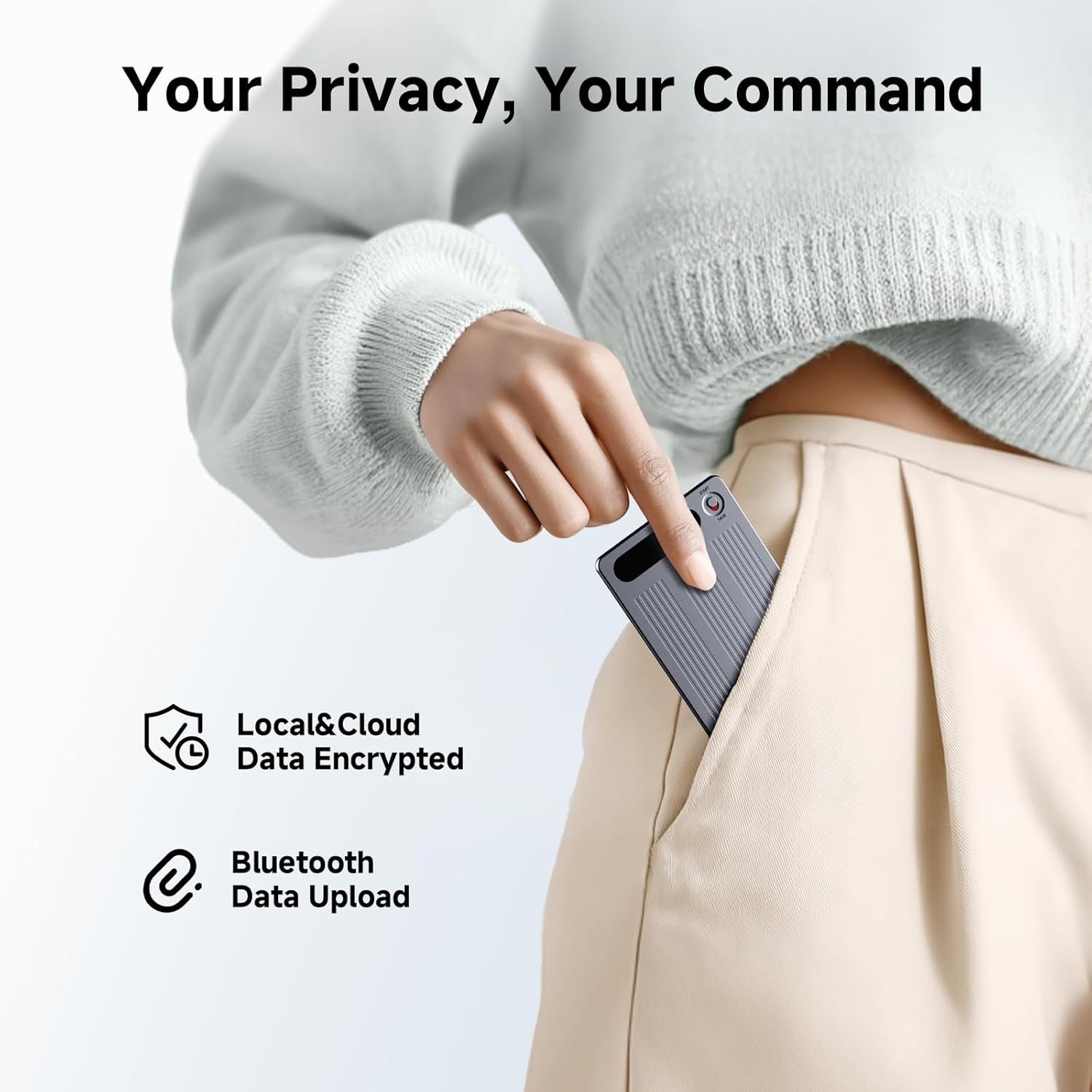 AI Voice Recorder, Note Voice Recorder with Transcribe＆Summarize, Al Noise Cancellation Technology, Two-Way Translation with APP, 80+ Languages, 64GB Memory, 120+ Templates Audio Recorder for Meeting